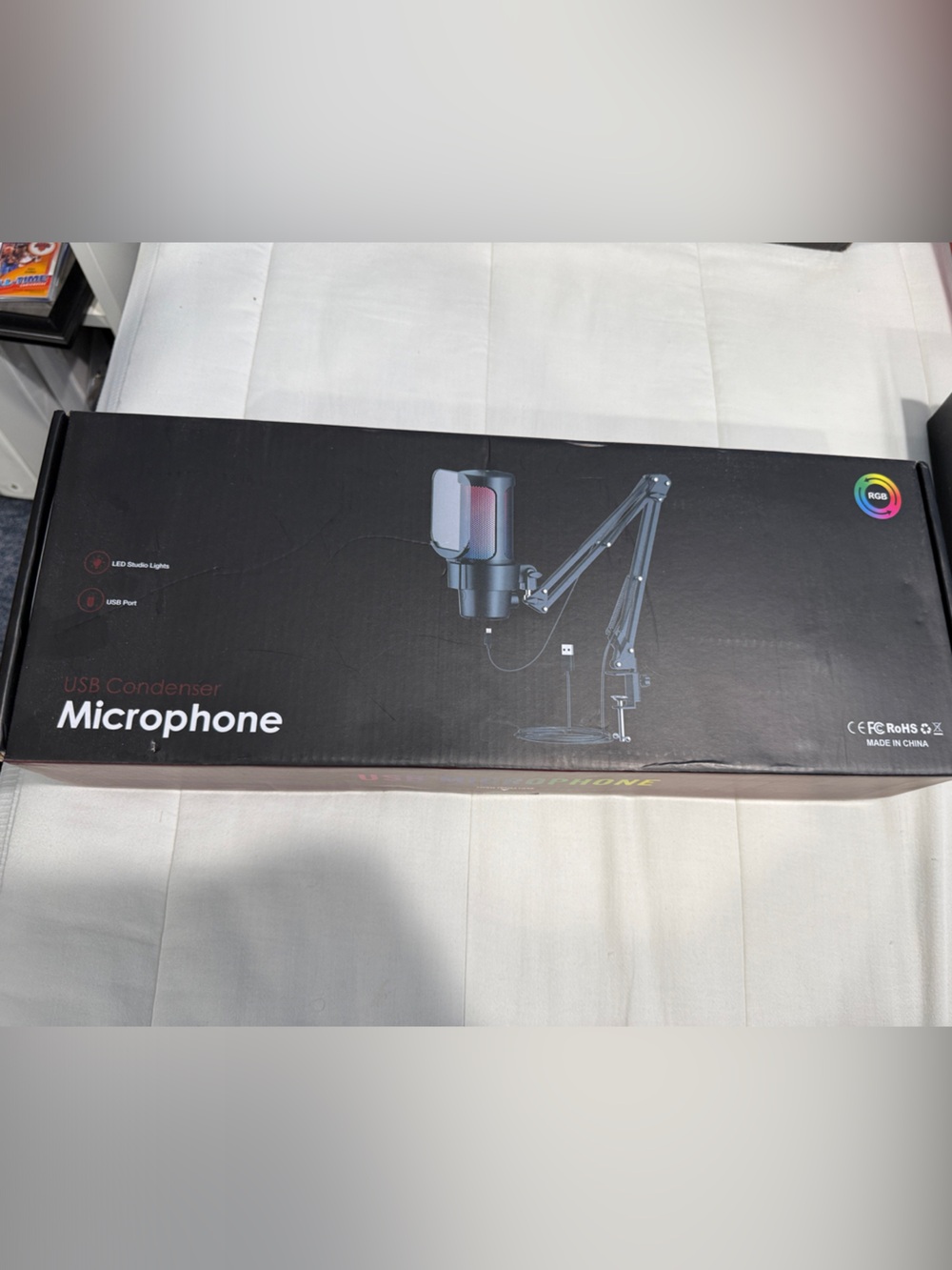USB Condenser Microphone with Adjustable Arm Stand - Black